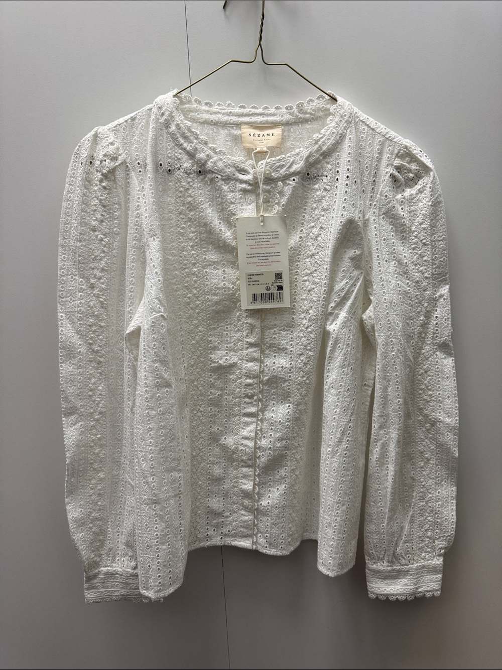 Sezane White Eyelet Broderie Anglaise Blouse NWT